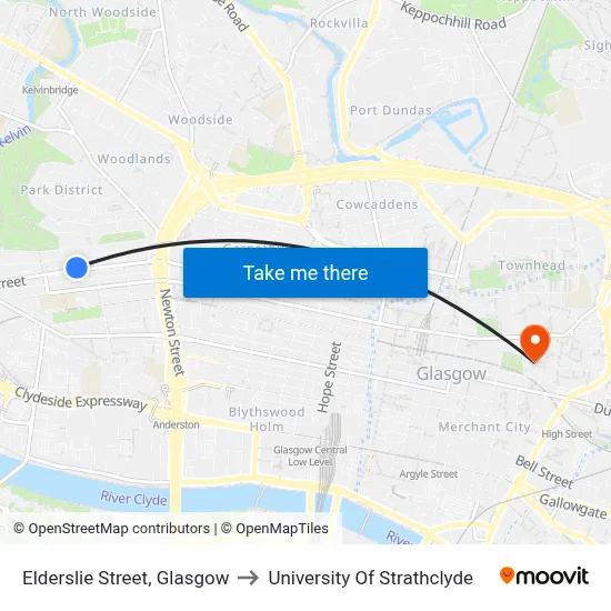 Elderslie Street, Glasgow to University Of Strathclyde map
