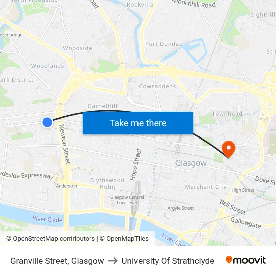 Granville Street, Glasgow to University Of Strathclyde map
