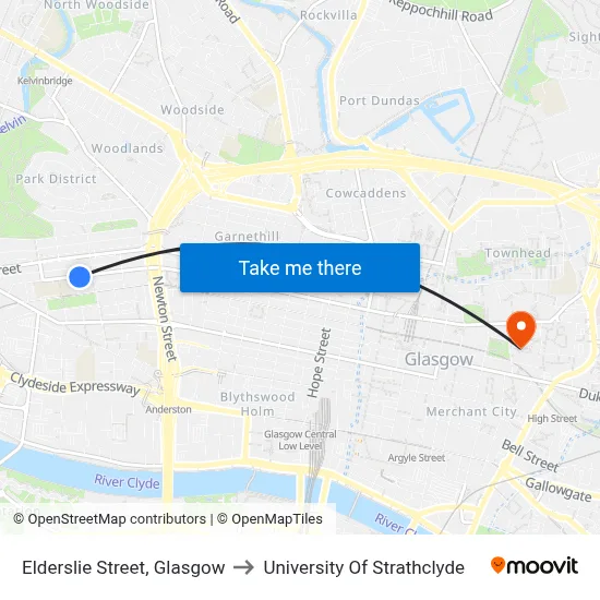 Elderslie Street, Glasgow to University Of Strathclyde map