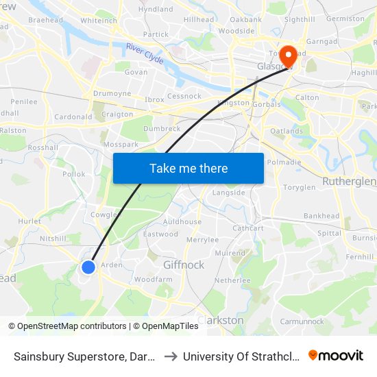 Sainsbury Superstore, Darnley to University Of Strathclyde map
