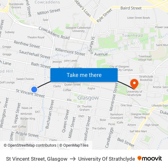 St Vincent Street, Glasgow to University Of Strathclyde map