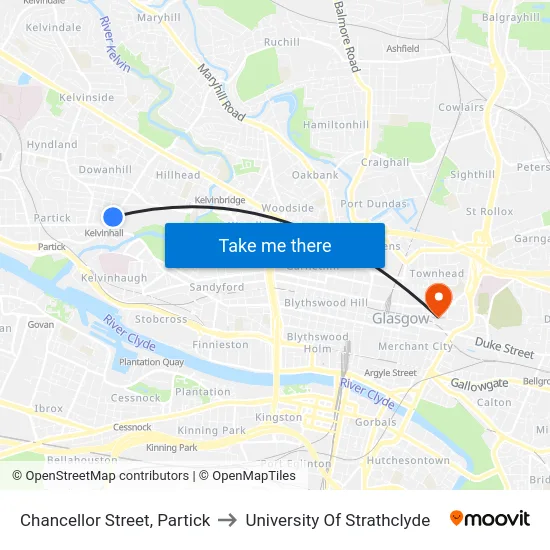 Chancellor Street, Partick to University Of Strathclyde map