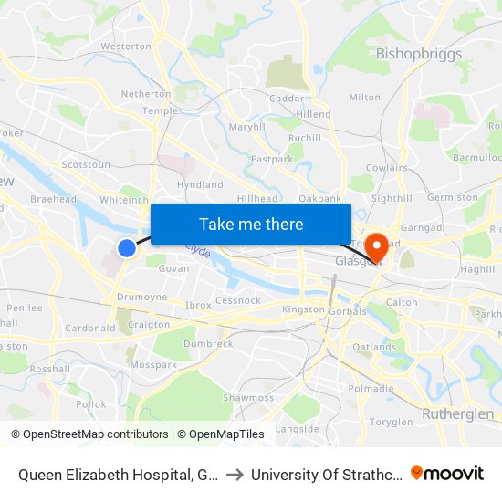 Queen Elizabeth Hospital, Govan to University Of Strathclyde map