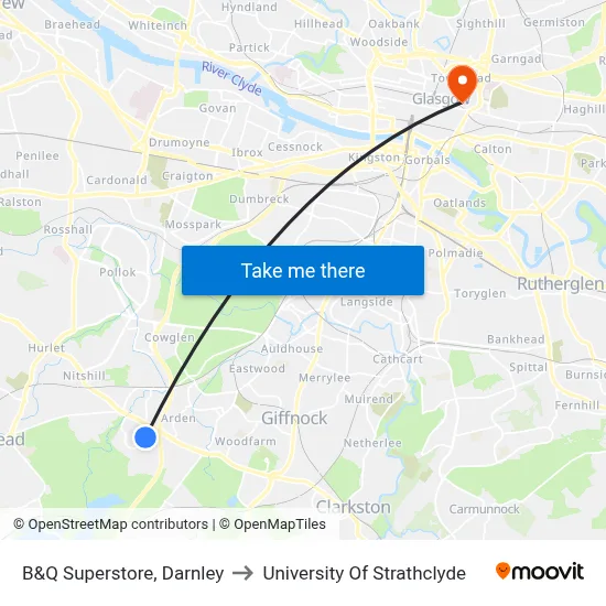 B&Q Superstore, Darnley to University Of Strathclyde map