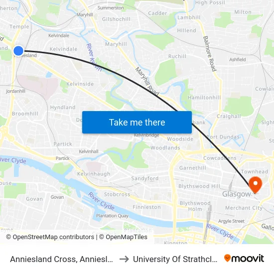 Anniesland Cross, Anniesland to University Of Strathclyde map