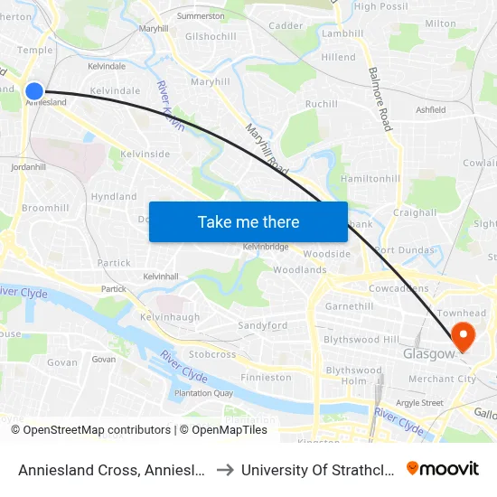 Anniesland Cross, Anniesland to University Of Strathclyde map