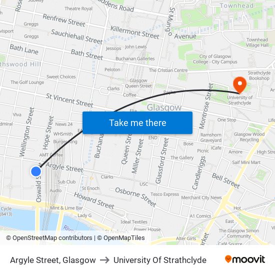 Argyle Street, Glasgow to University Of Strathclyde map