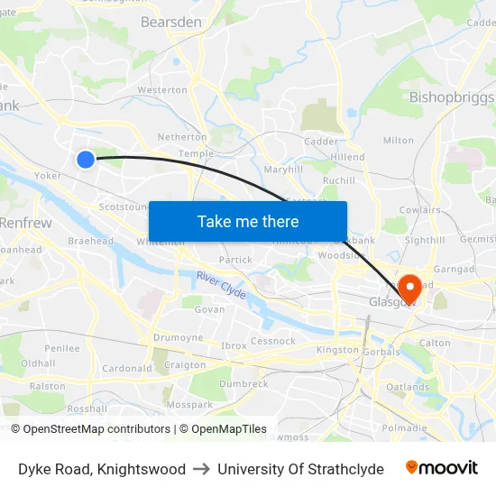 Dyke Road, Knightswood to University Of Strathclyde map