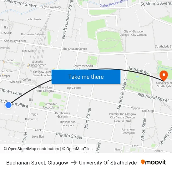 Buchanan Street, Glasgow to University Of Strathclyde map