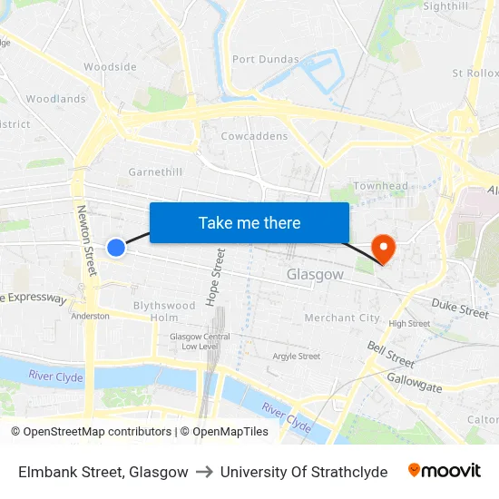 Elmbank Street, Glasgow to University Of Strathclyde map