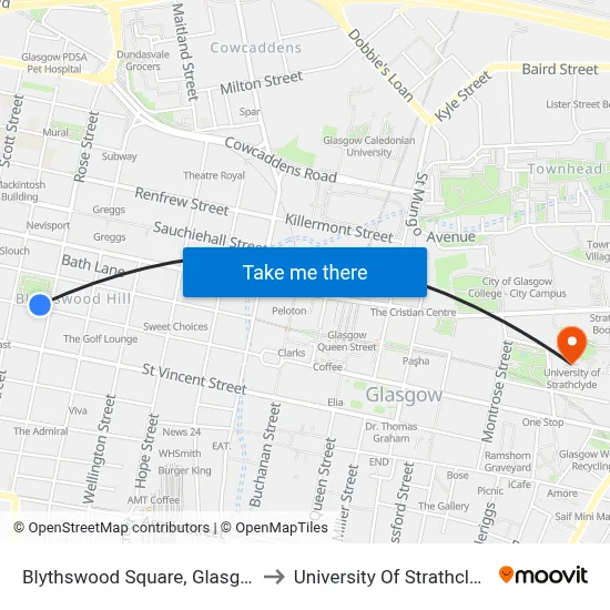 Blythswood Square, Glasgow to University Of Strathclyde map