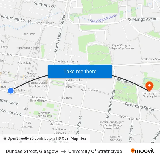 Dundas Street, Glasgow to University Of Strathclyde map