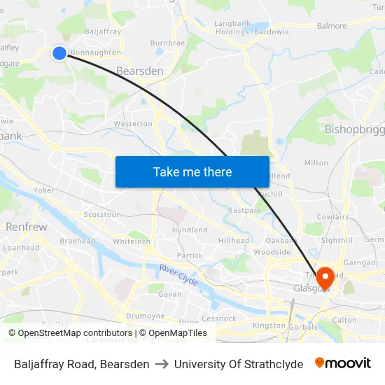 Baljaffray Road, Bearsden to University Of Strathclyde map