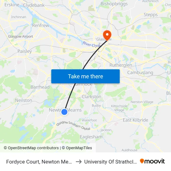 Fordyce Court, Newton Mearns to University Of Strathclyde map