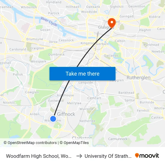 Woodfarm High School, Woodfarm to University Of Strathclyde map