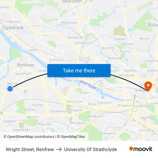 Wright Street, Renfrew to University Of Strathclyde map