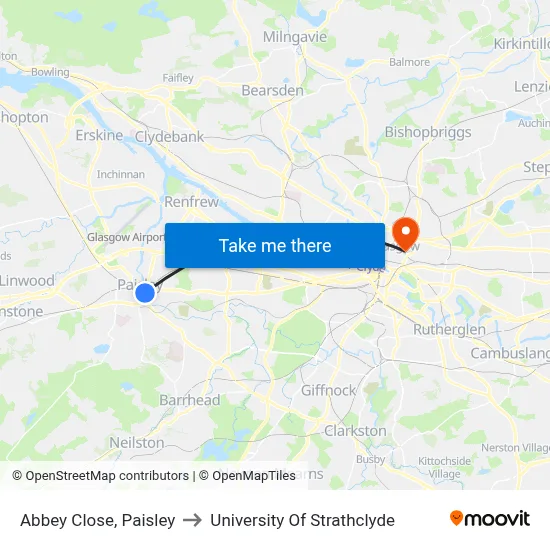 Abbey Close, Paisley to University Of Strathclyde map