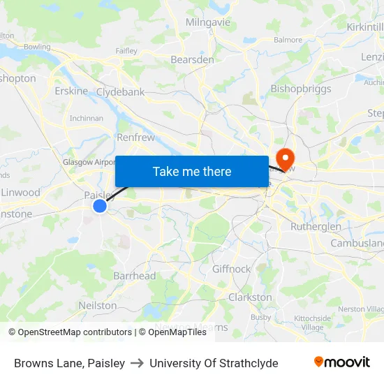 Browns Lane, Paisley to University Of Strathclyde map