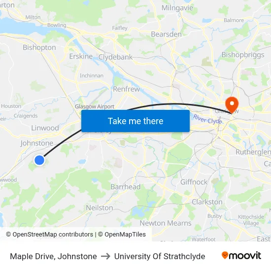 Maple Drive, Johnstone to University Of Strathclyde map