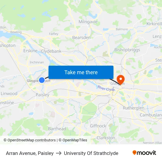 Arran Avenue, Paisley to University Of Strathclyde map