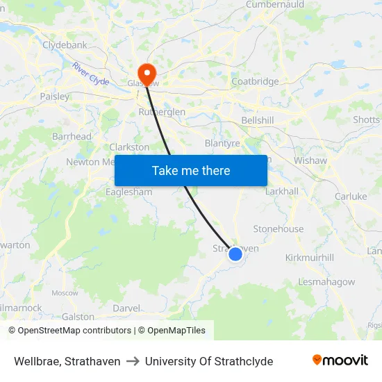 Wellbrae, Strathaven to University Of Strathclyde map