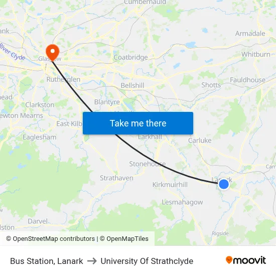 Bus Station, Lanark to University Of Strathclyde map