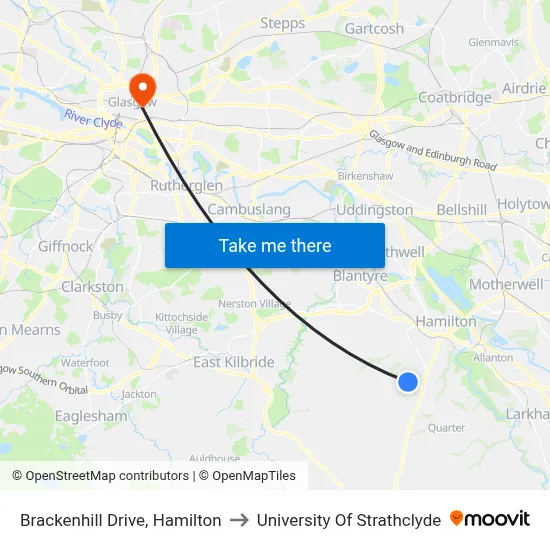 Brackenhill Drive, Hamilton to University Of Strathclyde map