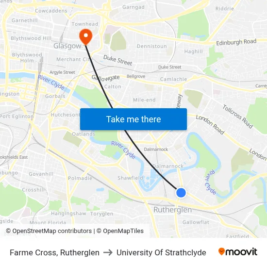 Farme Cross, Rutherglen to University Of Strathclyde map