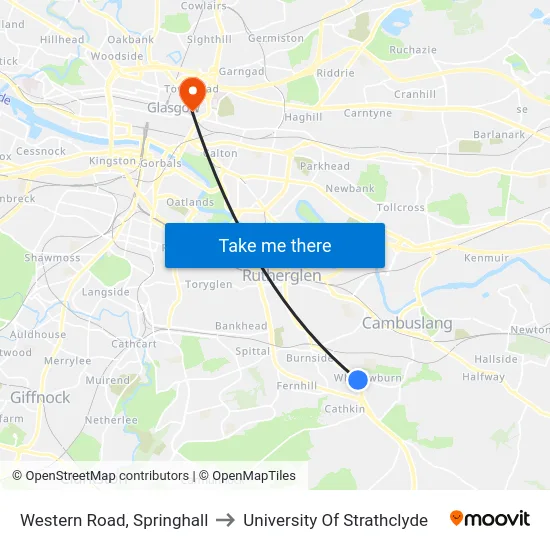 Western Road, Springhall to University Of Strathclyde map