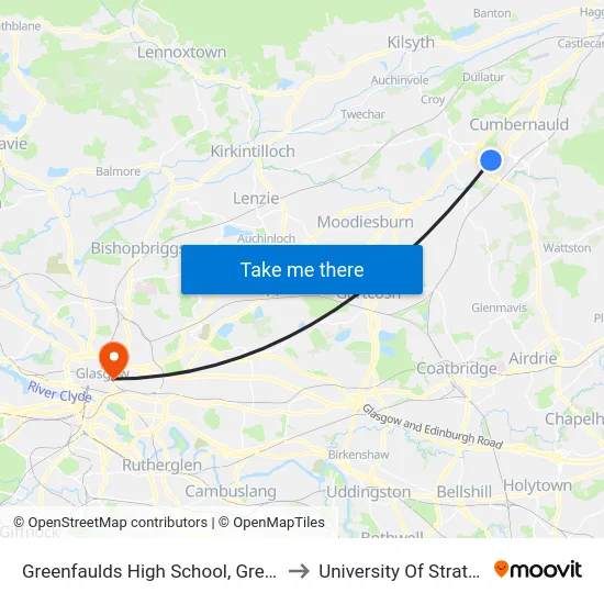 Greenfaulds High School, Greenfaulds to University Of Strathclyde map