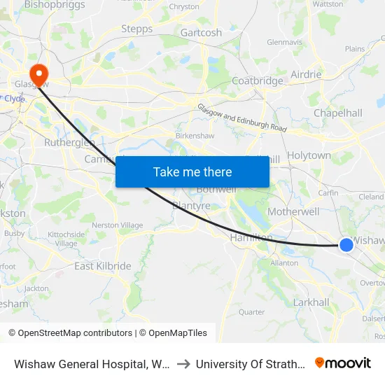 Wishaw General Hospital, Wishaw to University Of Strathclyde map