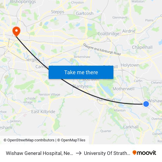 Wishaw General Hospital, Netherton to University Of Strathclyde map