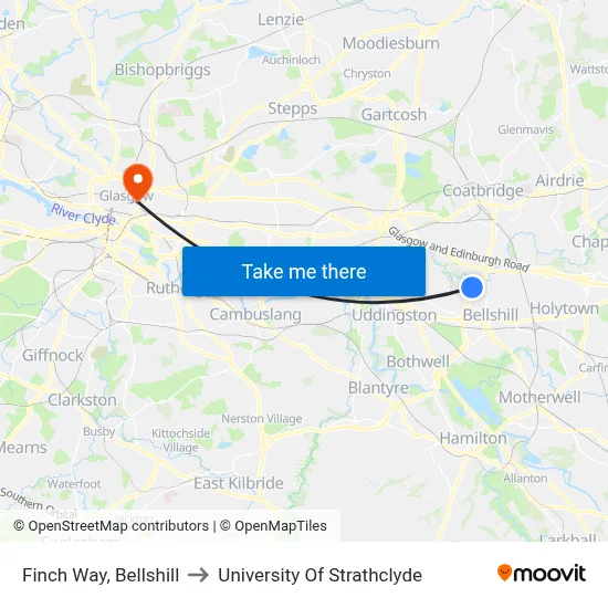 Finch Way, Bellshill to University Of Strathclyde map