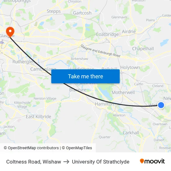 Coltness Road, Wishaw to University Of Strathclyde map