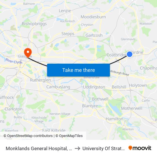 Monklands General Hospital, Whinhall to University Of Strathclyde map