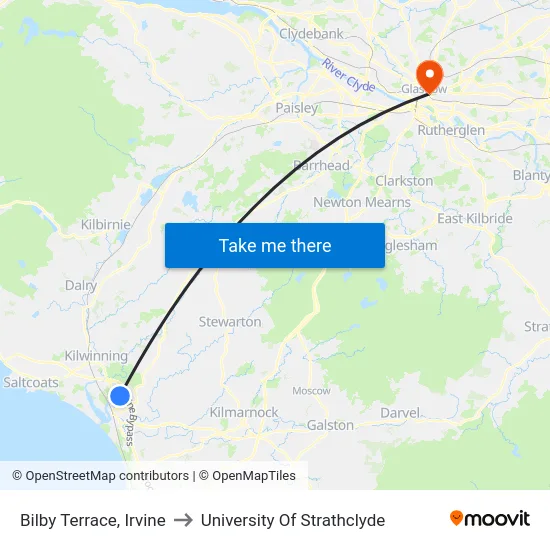 Bilby Terrace, Irvine to University Of Strathclyde map