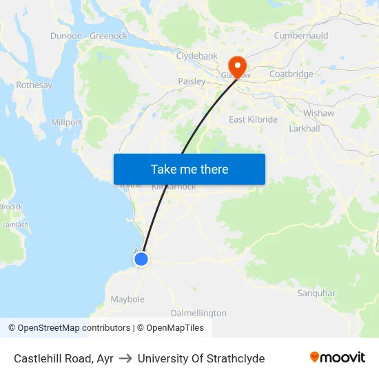Castlehill Road, Ayr to University Of Strathclyde map