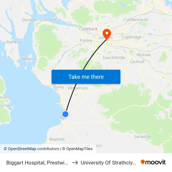 Biggart Hospital, Prestwick to University Of Strathclyde map