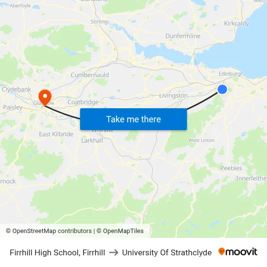 Firrhill High School, Firrhill to University Of Strathclyde map