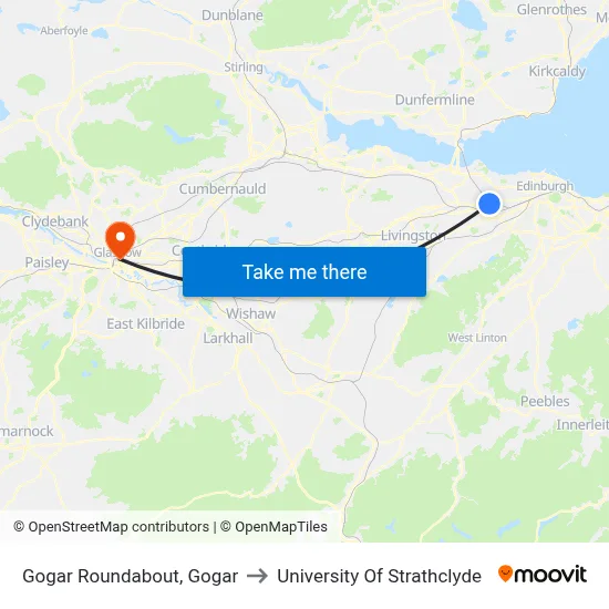Gogar Roundabout, Gogar to University Of Strathclyde map