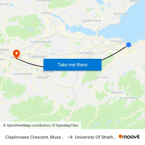 Clayknowes Crescent, Musselburgh to University Of Strathclyde map