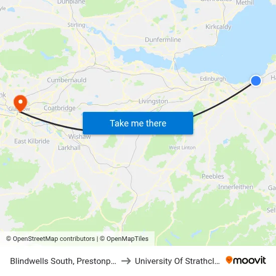 Blindwells South, Prestonpans to University Of Strathclyde map