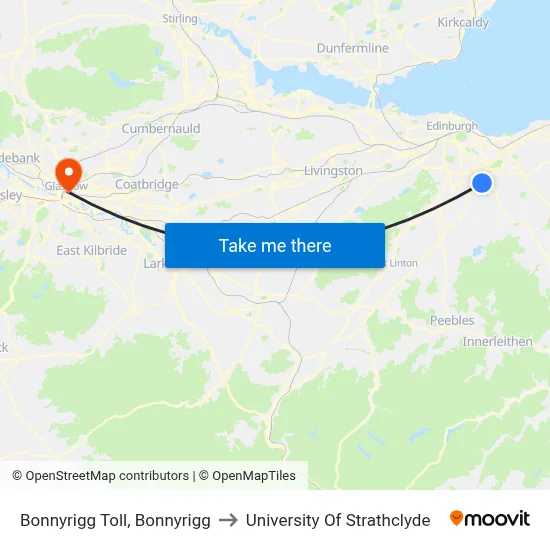 Bonnyrigg Toll, Bonnyrigg to University Of Strathclyde map