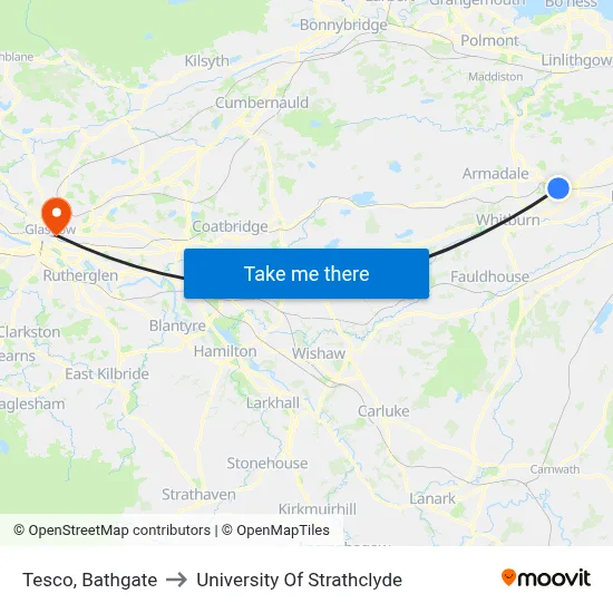 Tesco, Bathgate to University Of Strathclyde map