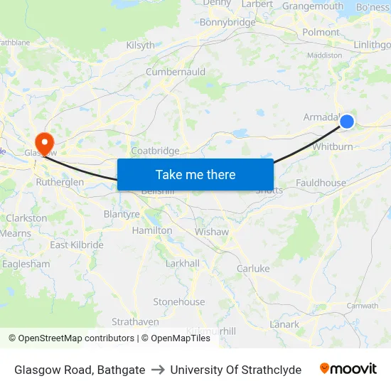 Glasgow Road, Bathgate to University Of Strathclyde map