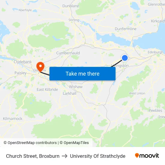 Church Street, Broxburn to University Of Strathclyde map