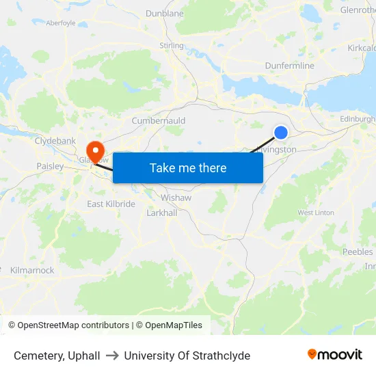 Cemetery, Uphall to University Of Strathclyde map