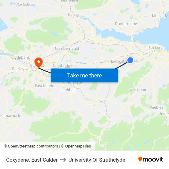 Coxydene, East Calder to University Of Strathclyde map