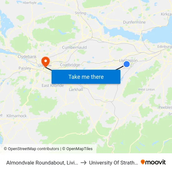 Almondvale Roundabout, Livingston to University Of Strathclyde map
