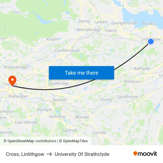 Cross, Linlithgow to University Of Strathclyde map